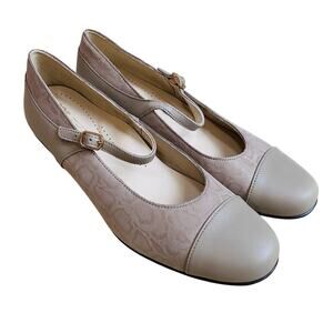 SAS Isabel Beige Leather Shoes Mary Jane Style Pumps Mid Heel Buckle US 11M NWOT